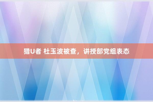 猎U者 杜玉波被查，讲授部党组表态