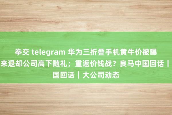 拳交 telegram 华为三折叠手机黄牛价被曝雪崩；胖东来退却公司高下随礼；重返价钱战？良马中国回话｜大公司动态