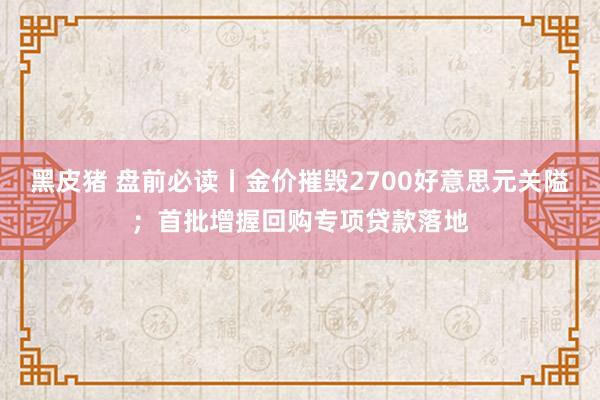 黑皮猪 盘前必读丨金价摧毁2700好意思元关隘；首批增握回购专项贷款落地