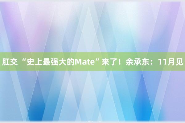 肛交 “史上最强大的Mate”来了！余承东：11月见