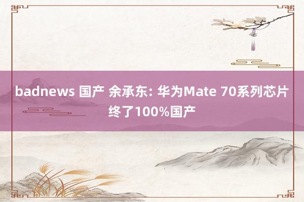 badnews 国产 余承东: 华为Mate 70系列芯片终了100%国产