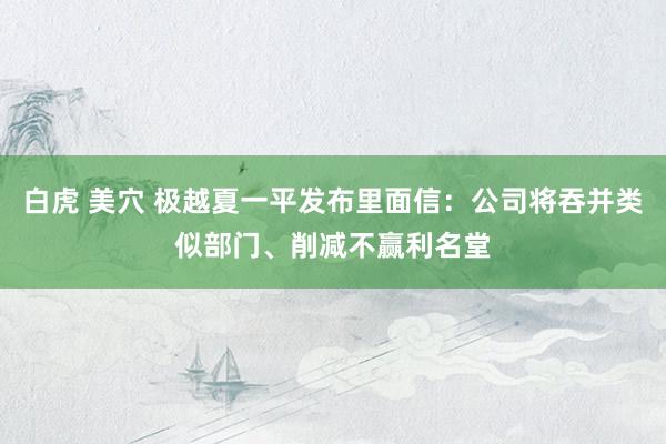 白虎 美穴 极越夏一平发布里面信：公司将吞并类似部门、削减不赢利名堂